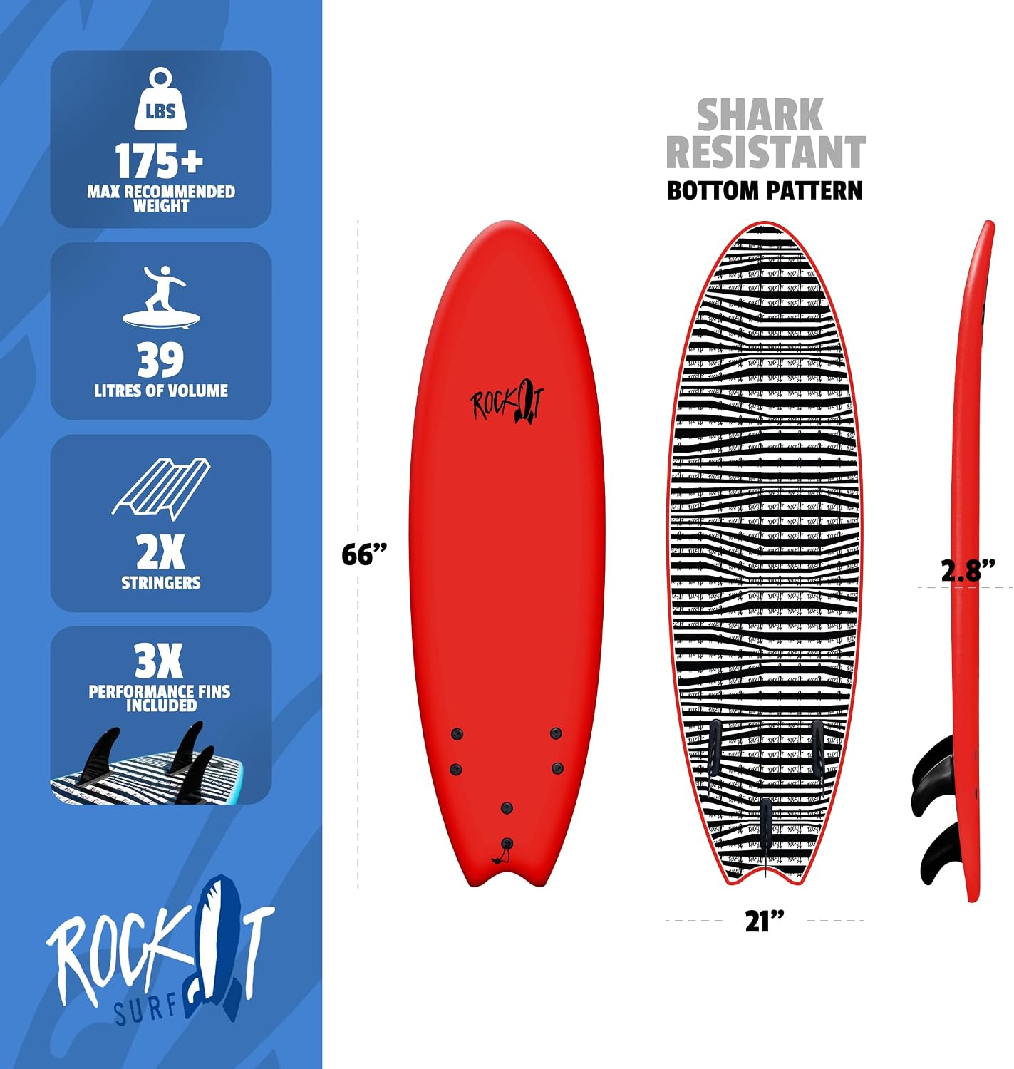 Rock-It 6' Albert Performance Fish Soft Top Surfboard Surf Board
