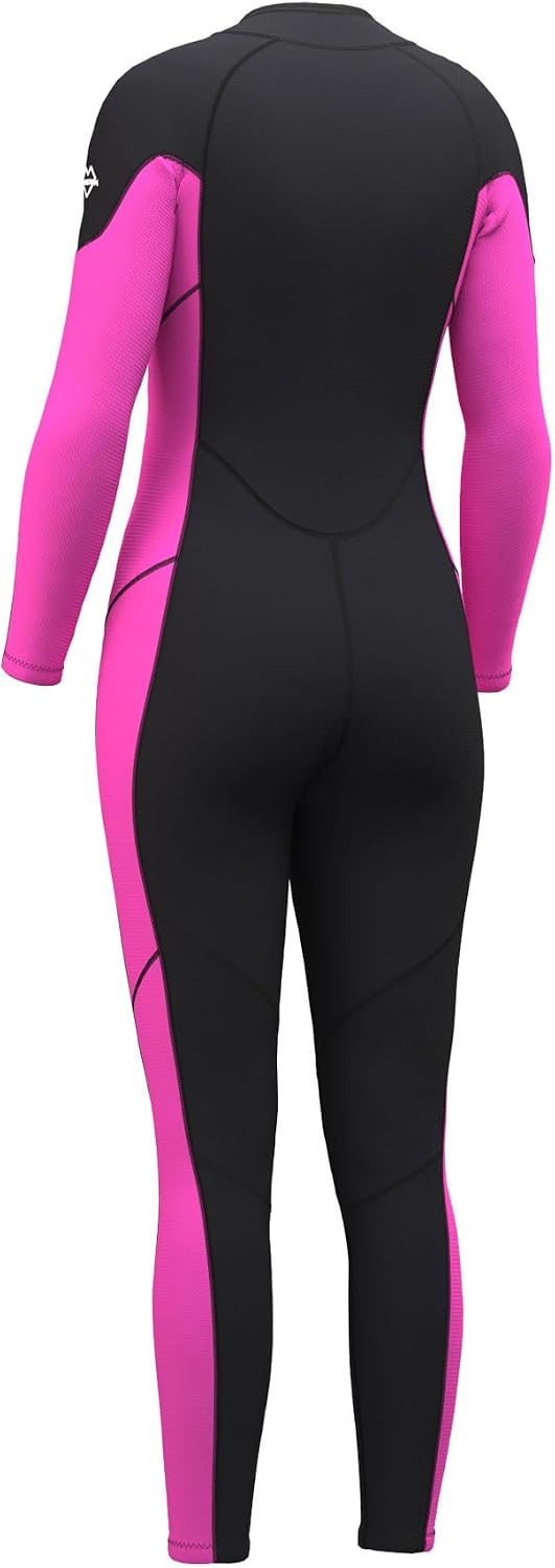 Hevto Women Wetsuit 3/2mm Neoprene Wet Suit Keep Warm in Cold Water for Surfing Swimming Diving W1-3/2mm-Front Zip-Pink 8