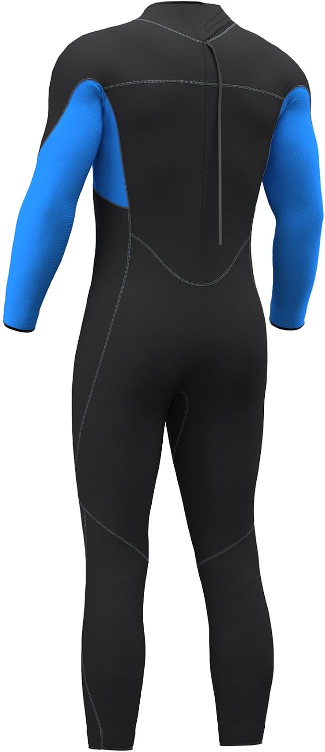 Hevto Men Wetsuit 5/4/3/2mm Neoprene Full Wet Suit in Cold Water for Scuba Diving Surfing Swimming for Water Sports M4-4/3mm-Back Zip-Blue Medium