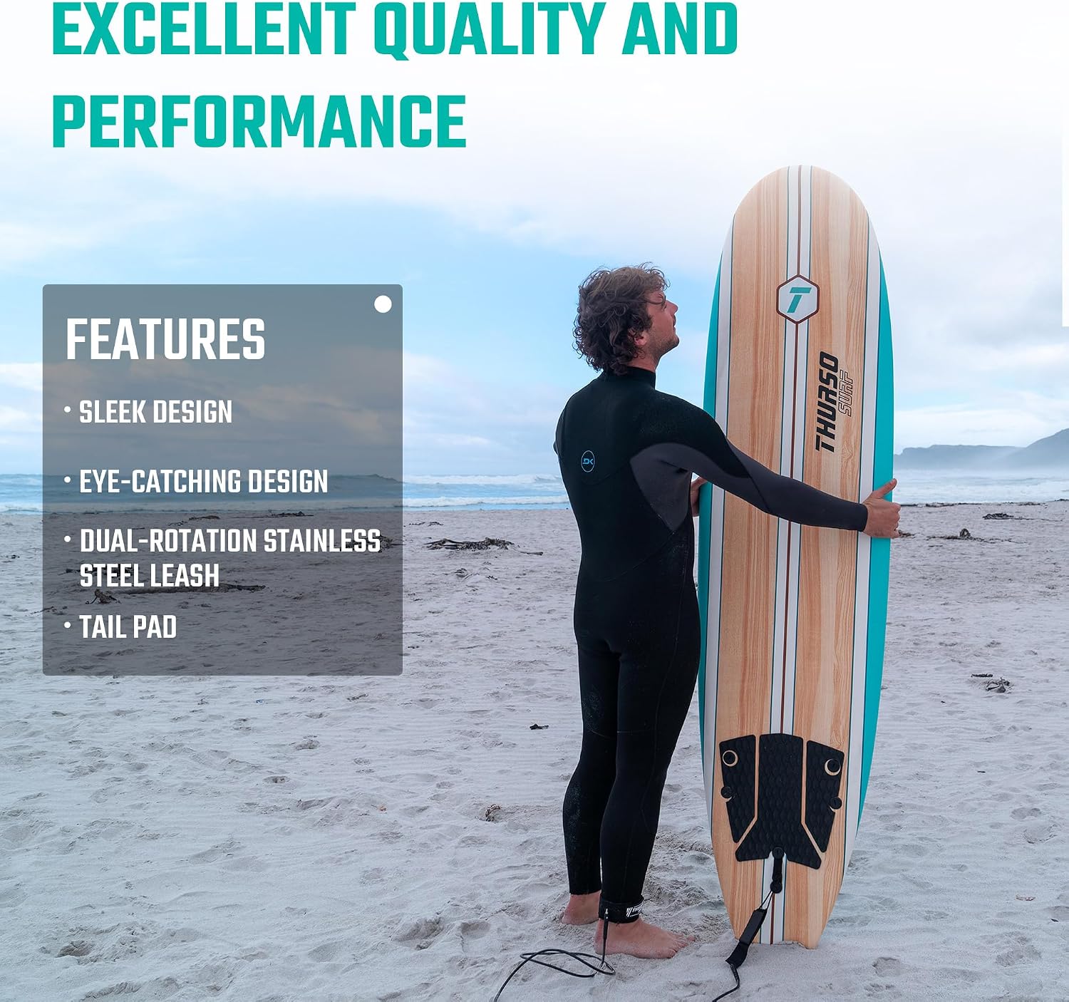 Thurso Surf 7/8 ft Soft Top Foam Beginner Surfboard for Adults and Kids Perfect Longboard for Surfing Beach Fun and Water Sports Lightweight and Durable Modern Design for All Levels of Surfers 7 ft