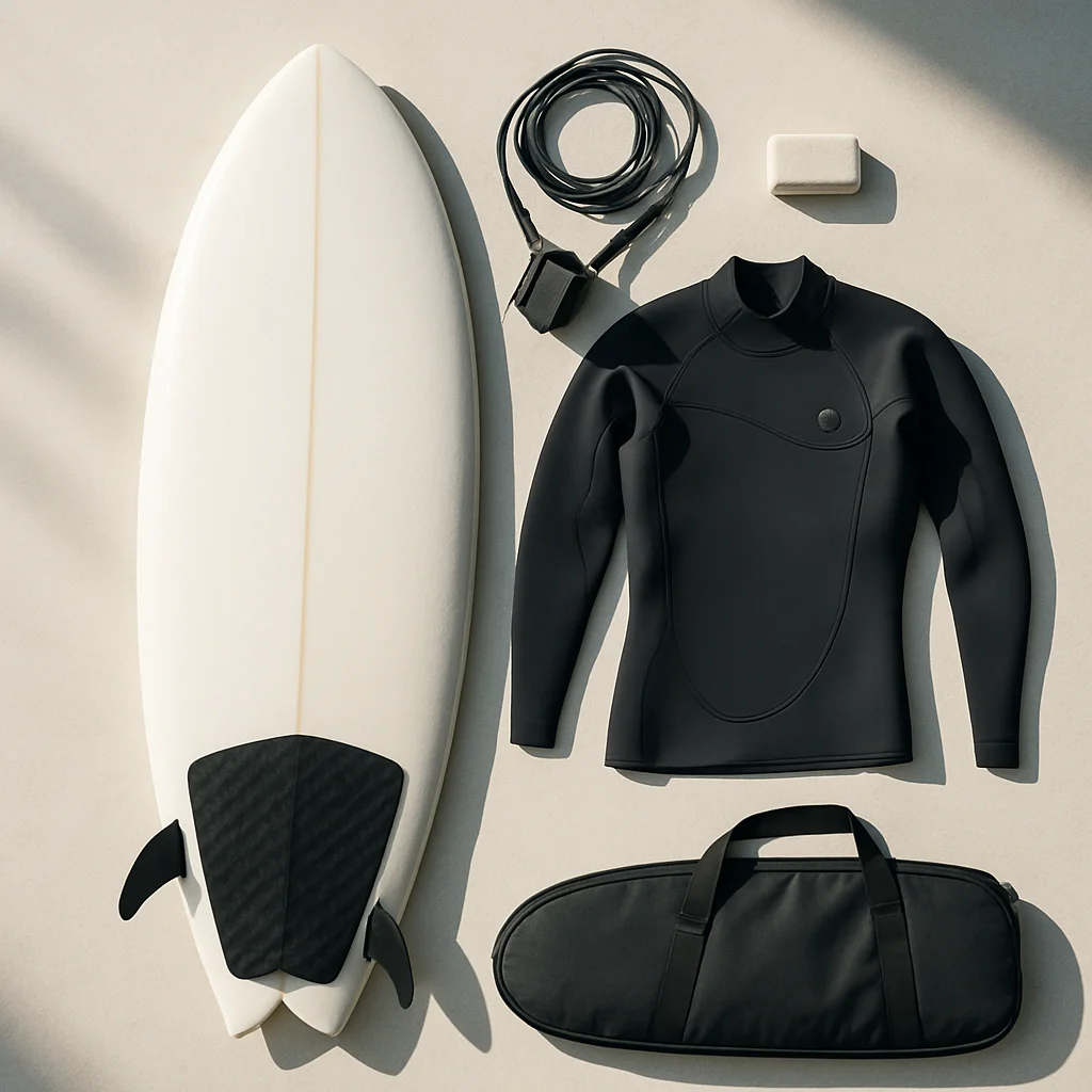 A committed surfer paddling into a clean Atlantic wave on a performance shortboard at dawn, with a wetsuit and fins visible
